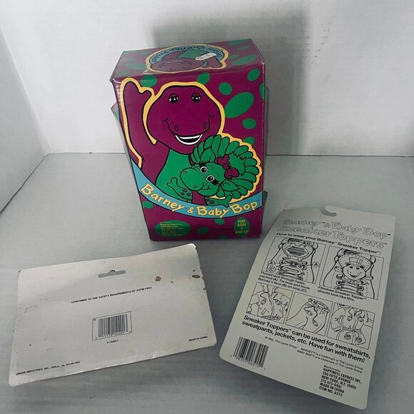 BARNEY COLLECTION- BARNEY BANK~ BABY BOP SNEAKER TOPPERS~ BARNEY CAKE SET - Picture 2 of 8
